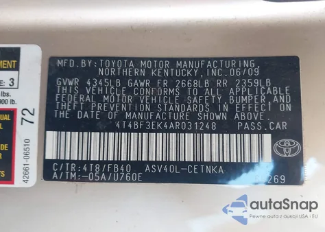 2010 Toyota Camry from USA, damaged, VIN 4T4BF3EK4AR031248